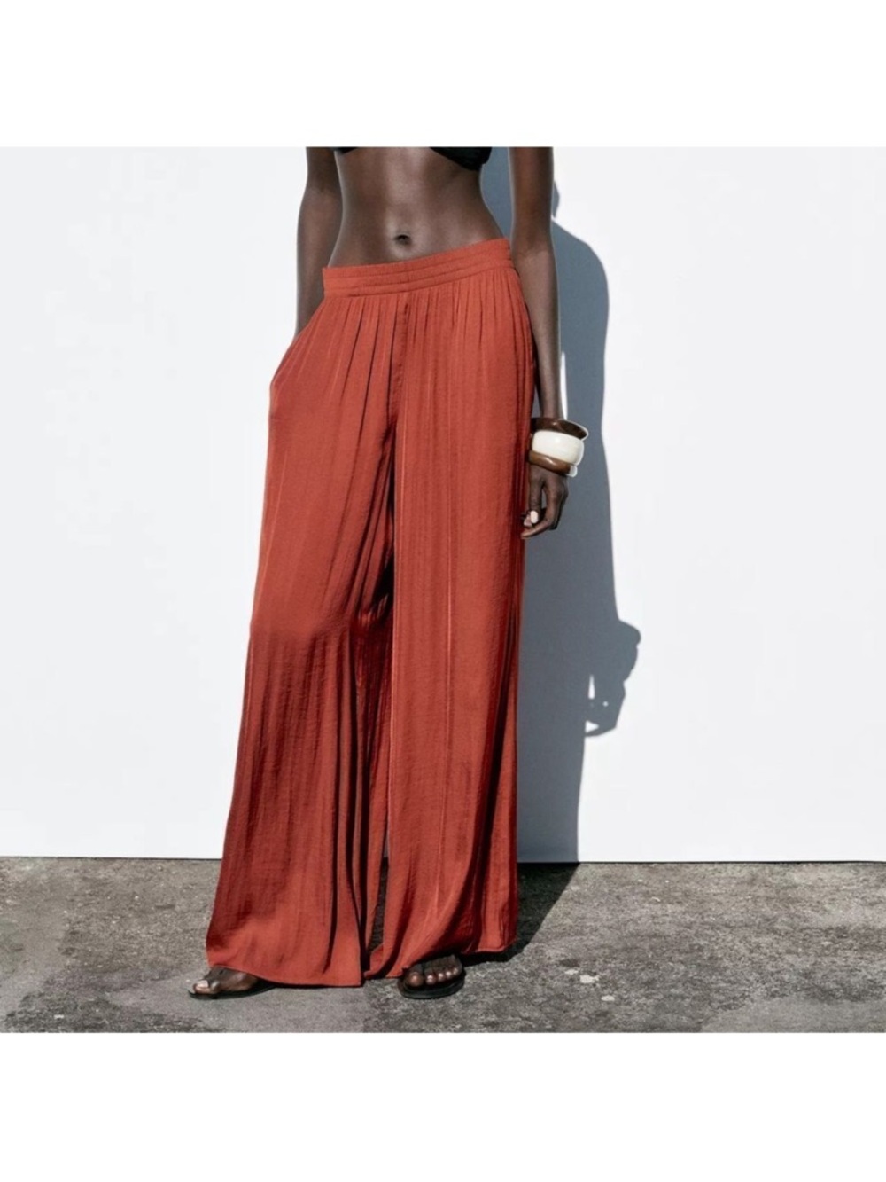 ZARA Wide Leg Palazzo Pants in Rust SIZE M - Picture 2 of 6